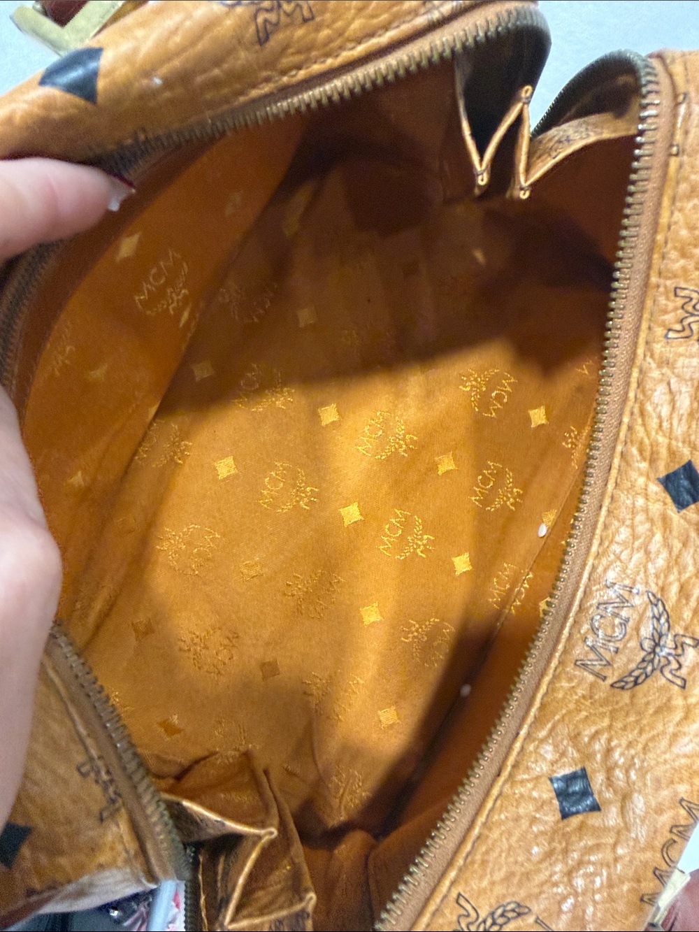 MCM Cognac Visetos Barrel Bag with Brown Leather Handles - Picture 15 of 16